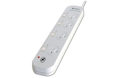 Goldair 4 Way Surge Protected Powerboard with Individual Switches